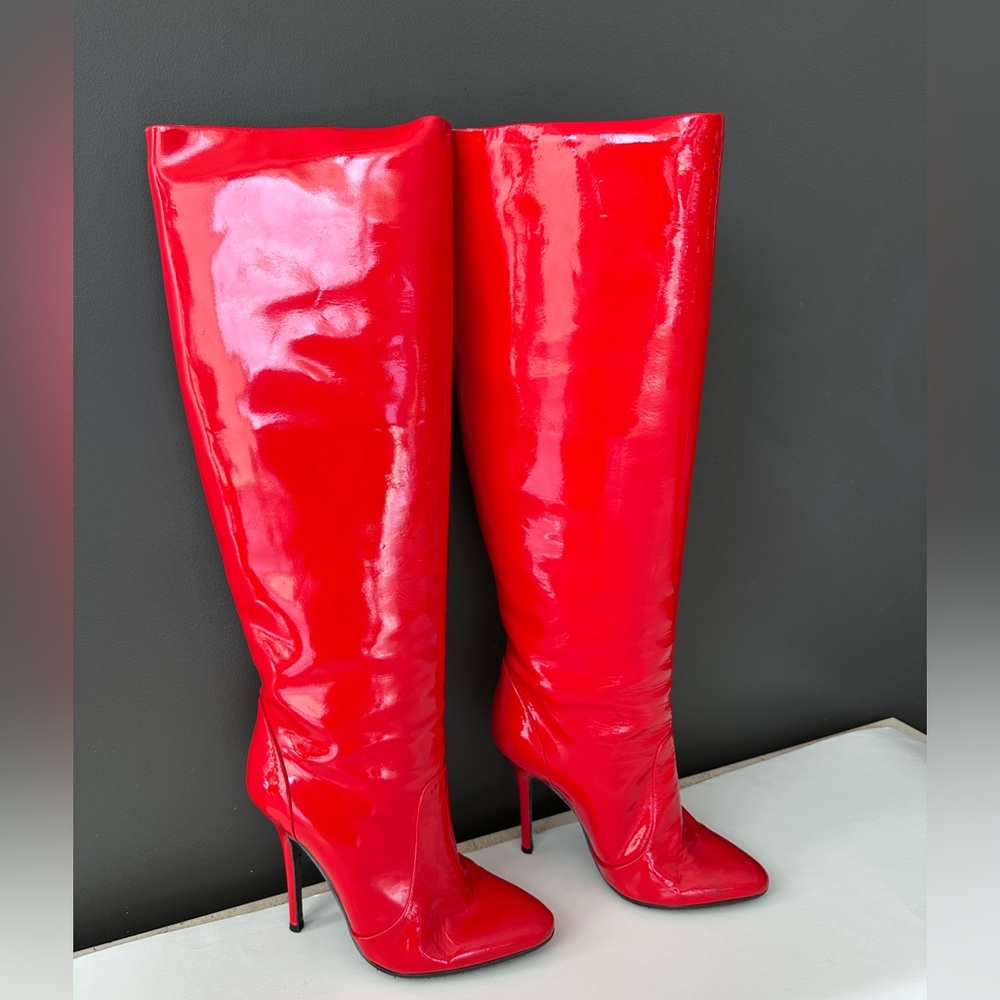 Red Patent Leather Over the Knee Boots